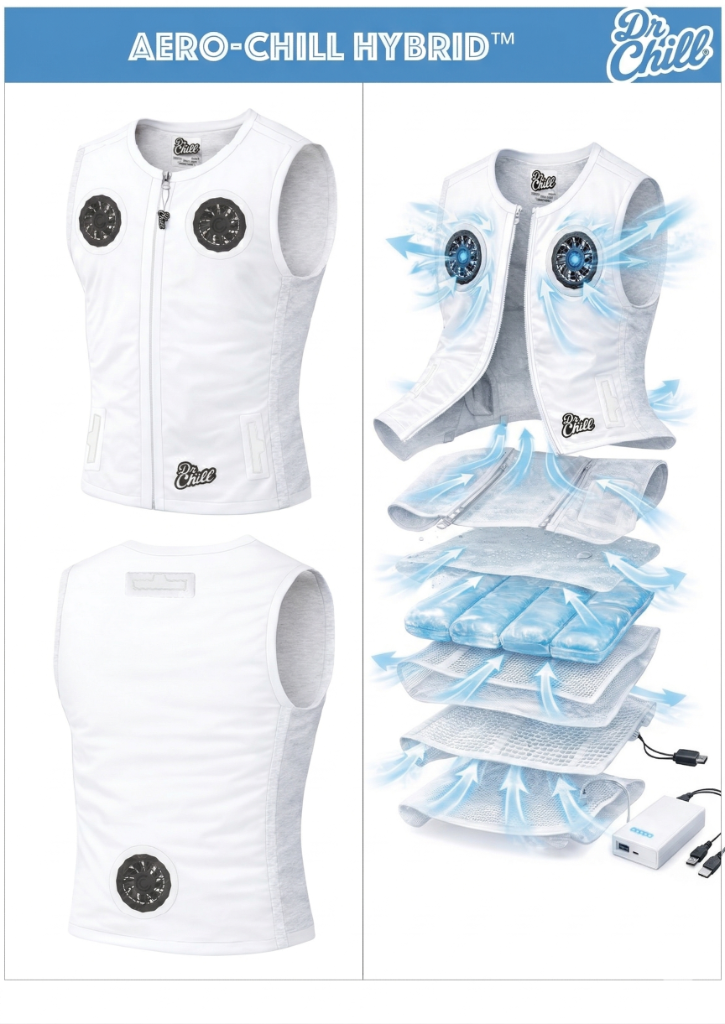 Aero-Chill™ Nano Hybrid — white vest front, back & exploded view