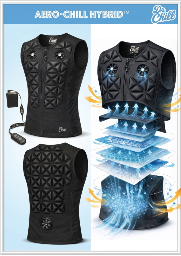 Aero-Chill™ Thermo Hybrid — black vest front, back & exploded view